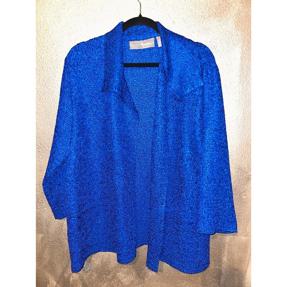 Chico’s Travers Office Business Casual Blue Crinkled Textured Long Sleeve Jacket